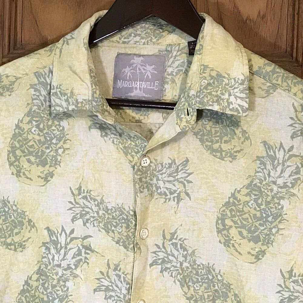 Jimmy Buffett Margaritaville Men's L Silk Linen Blend Hawaiian Beach Camp Shirt